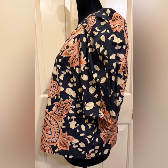 Who What Wear NWT Womens Bohemian Paisley Print Button-Front Top Puff Sleeves - Picture 3 of 6